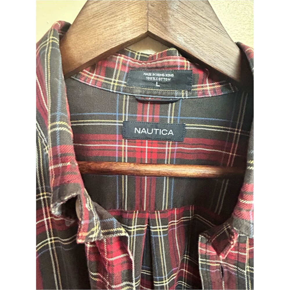 Nautica Men’s Red Plaid Cotton Shirt - Classic Flannel Style